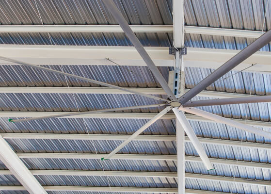 Close up view of the airfoil fans installed at the Eileen Fisher Warehouse