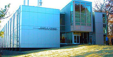 View of the entrance of the Gary C. Comer building